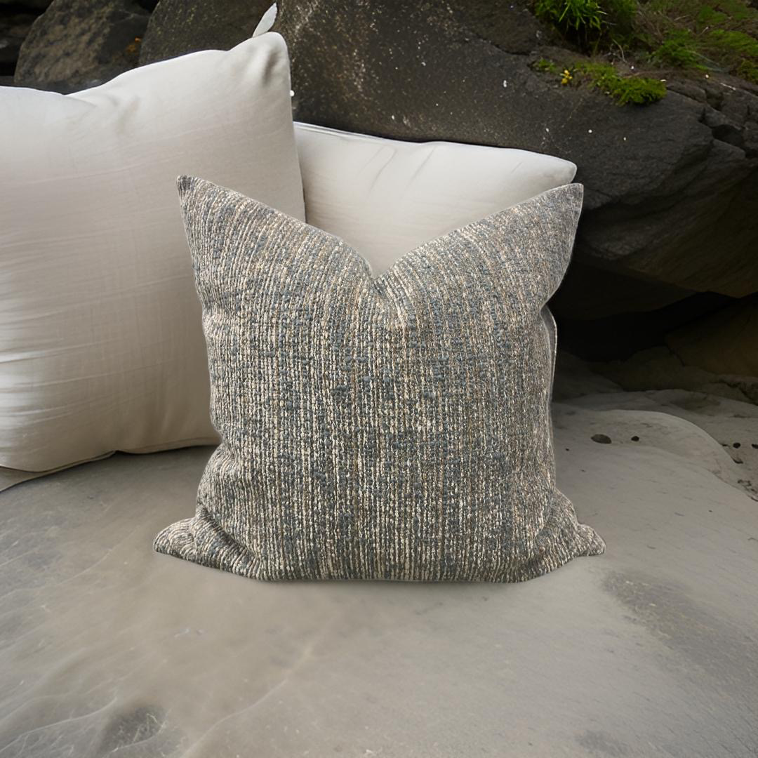 Taupe Tan and Grey Textured Velvet Striped 22x22" Knife Edge Decorative Throw Pillow