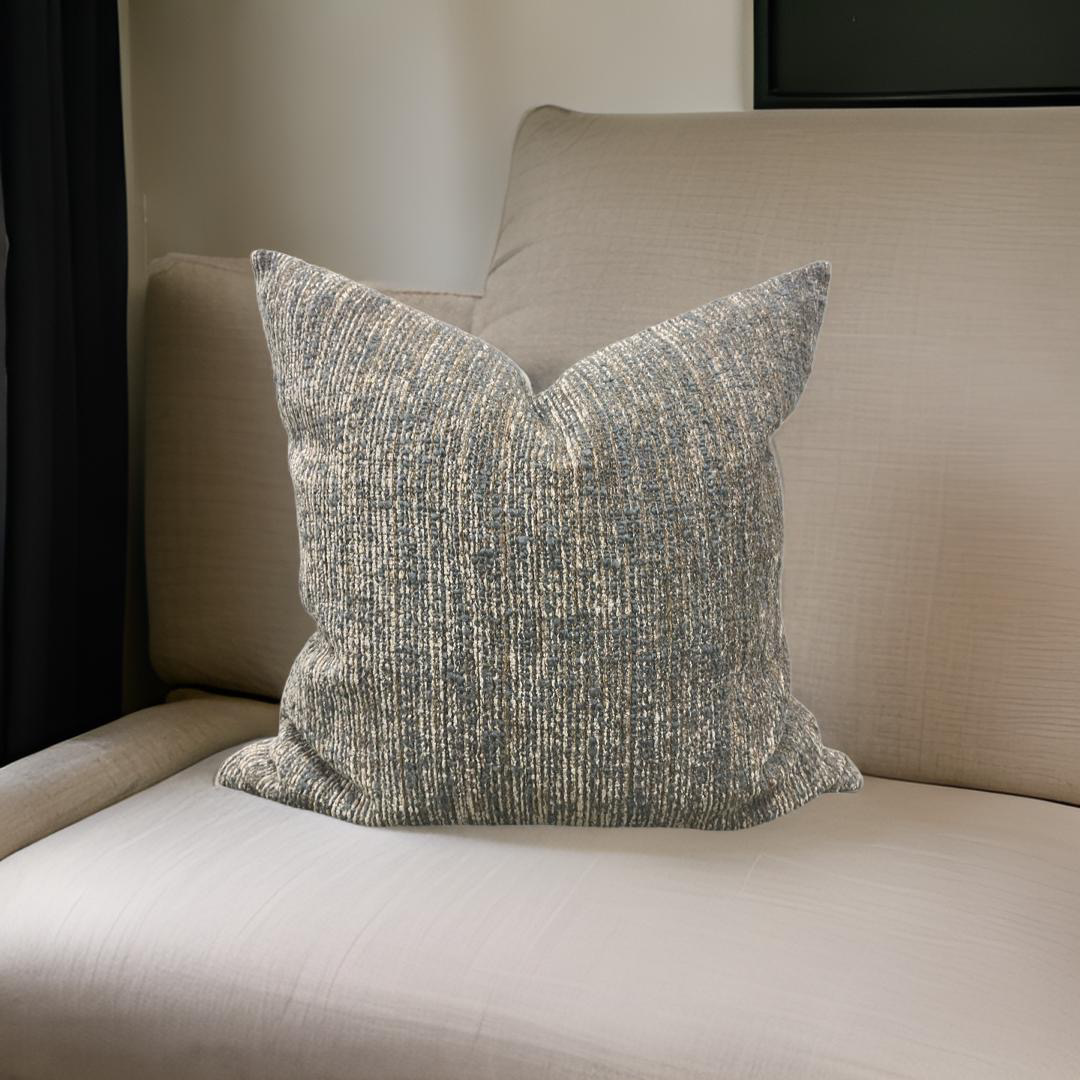 Taupe Tan and Grey Textured Velvet Striped 22x22" Knife Edge Decorative Throw Pillow