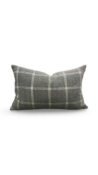Taupe Grey Check Patterned 12X18" Knife Edge Decorative Lumbar Pillow
