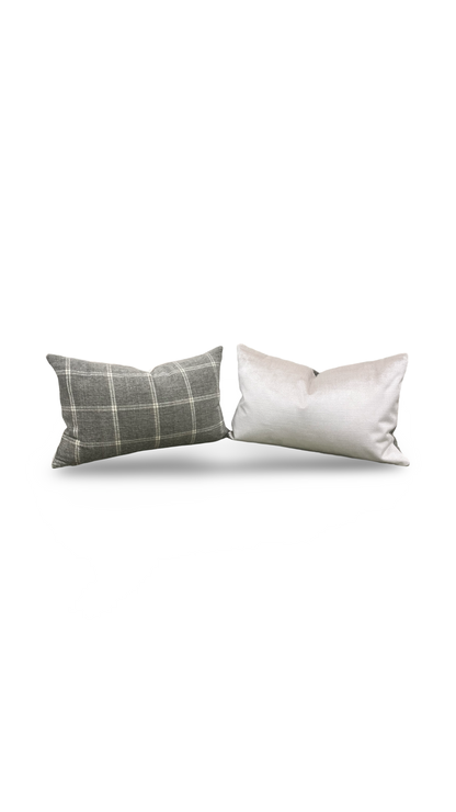 Taupe Grey Check Patterned 12X18" Knife Edge Decorative Lumbar Pillow