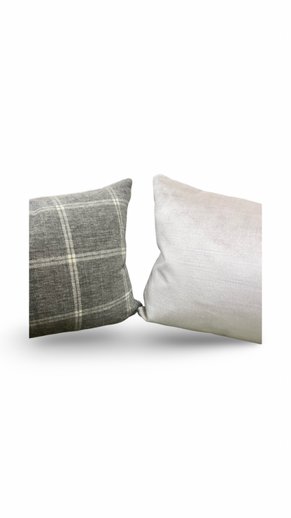 Taupe Grey Check Patterned 12X18" Knife Edge Decorative Lumbar Pillow