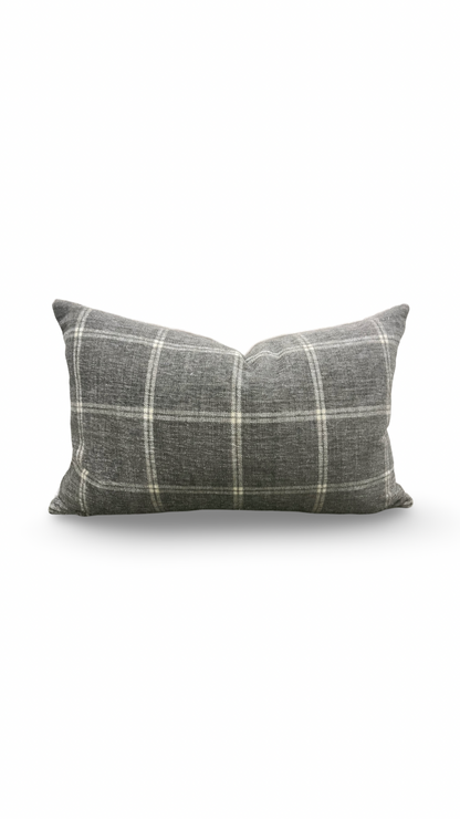 Taupe Grey Check Patterned 12X18" Knife Edge Decorative Lumbar Pillow