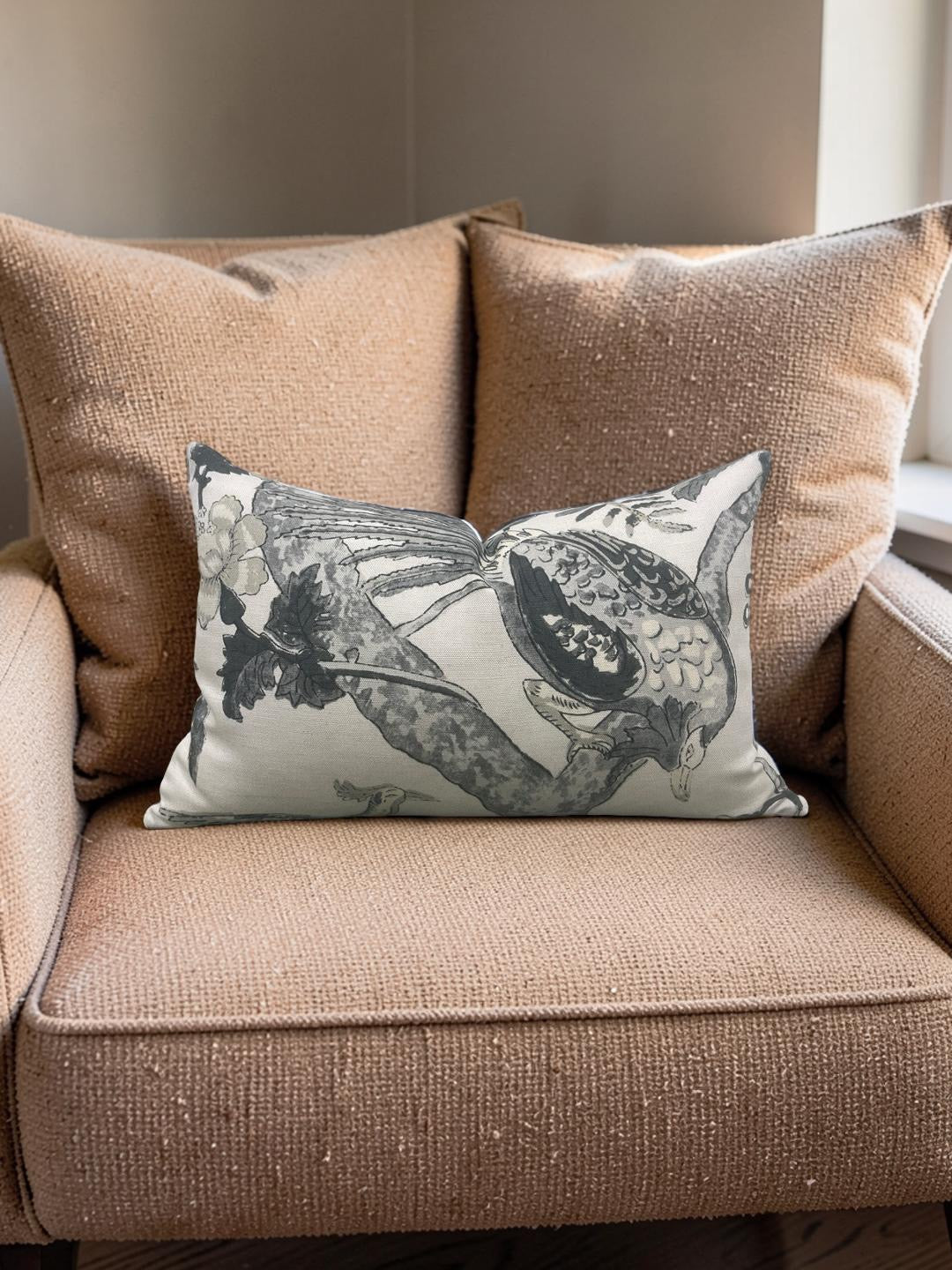 Thibaut Lumbar Pillow Coromandel Grey 12x18" Knife Edge Cover