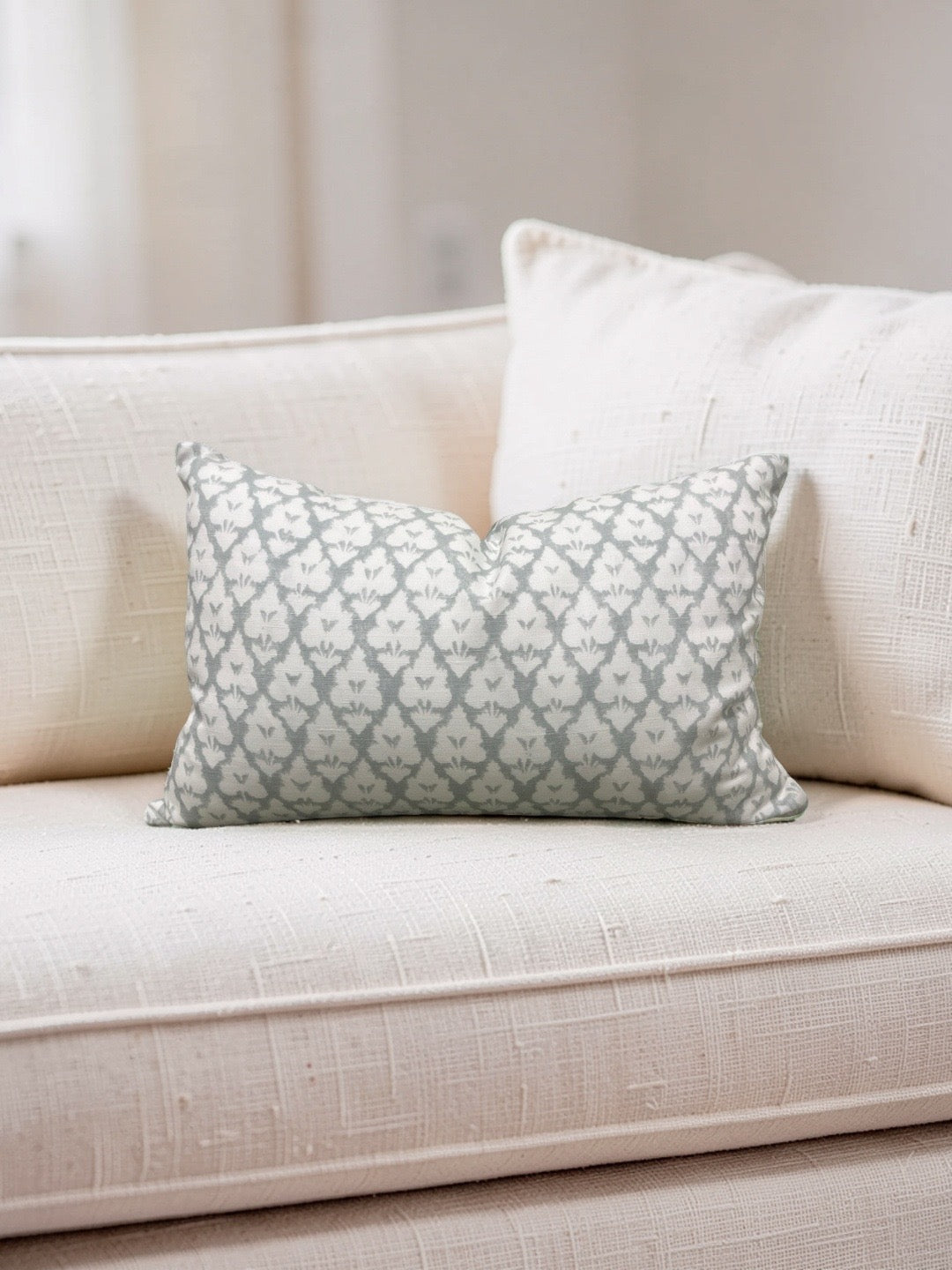 Thibaut Fabric Lumbar Pillow Spa Blue 12x18" Knife Edge Cover