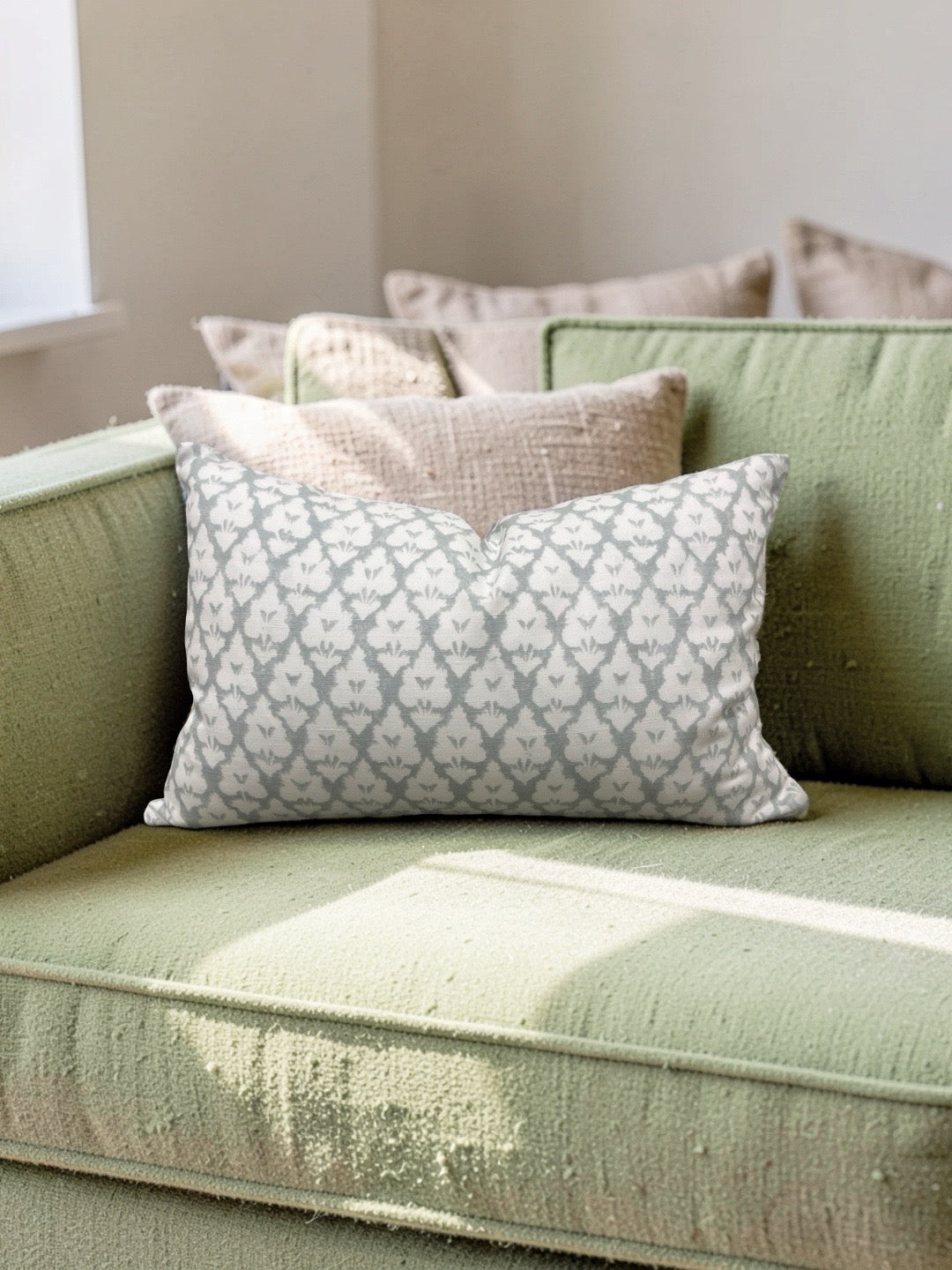 Thibaut Fabric Lumbar Pillow Spa Blue 12x18" Knife Edge Cover