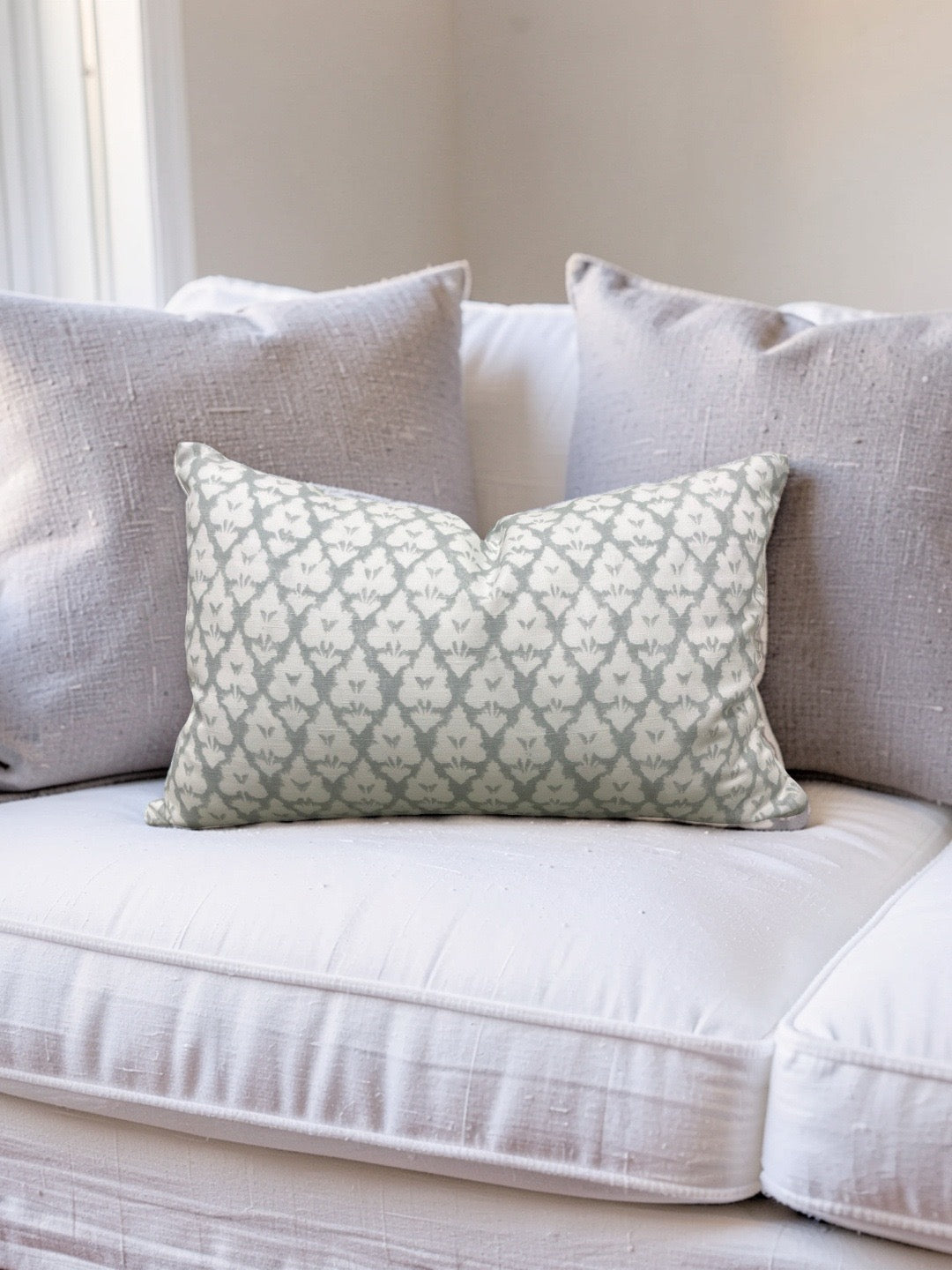 Thibaut Fabric Lumbar Pillow Spa Blue 12x18" Knife Edge Cover