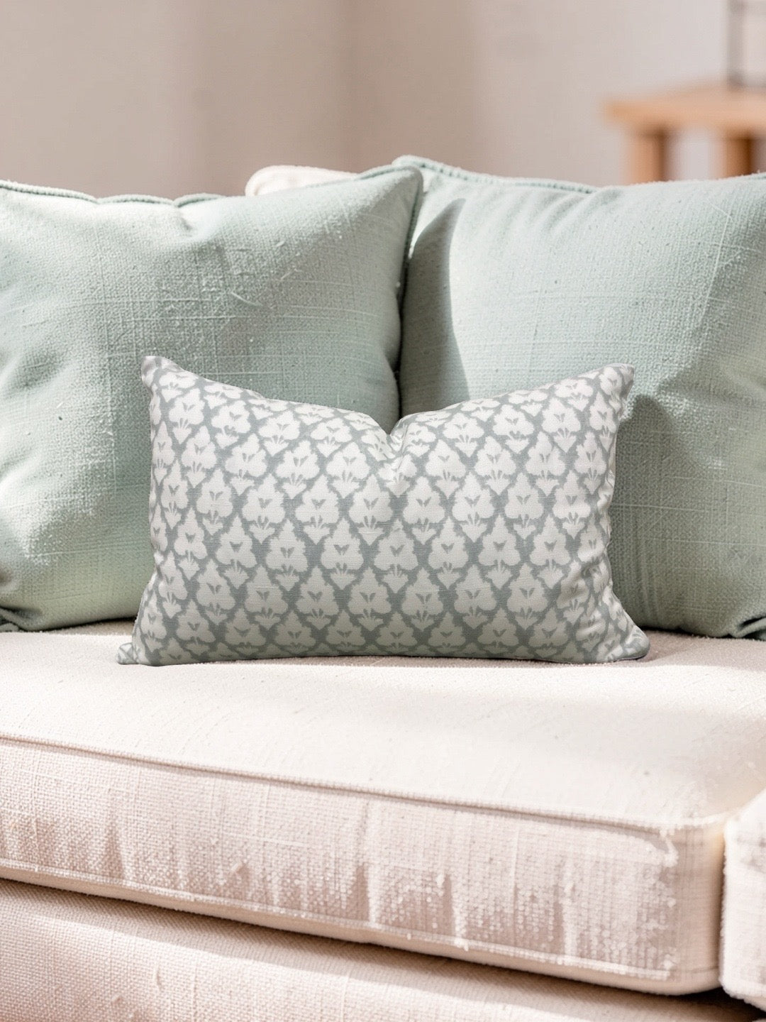 Thibaut Fabric Lumbar Pillow Spa Blue 12x18" Knife Edge Cover