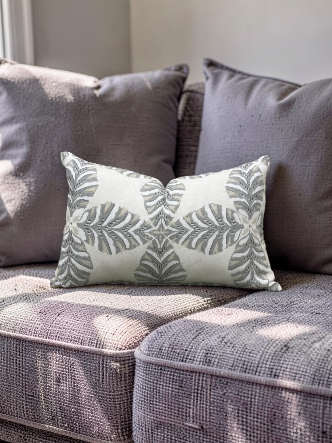Thibaut Lumbar Pillow Starleaf Grey 12x18" Knife Edge Cover