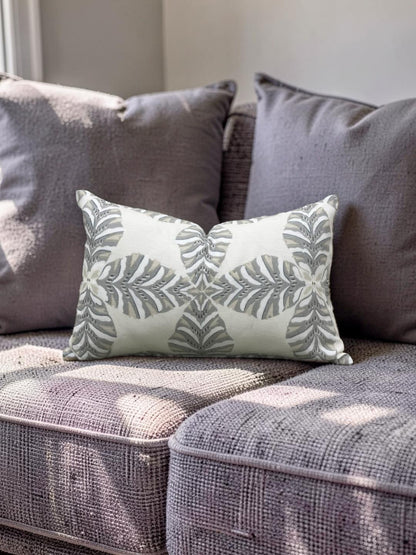 Thibaut Lumbar Pillow Starleaf Grey 12x18" Knife Edge Cover
