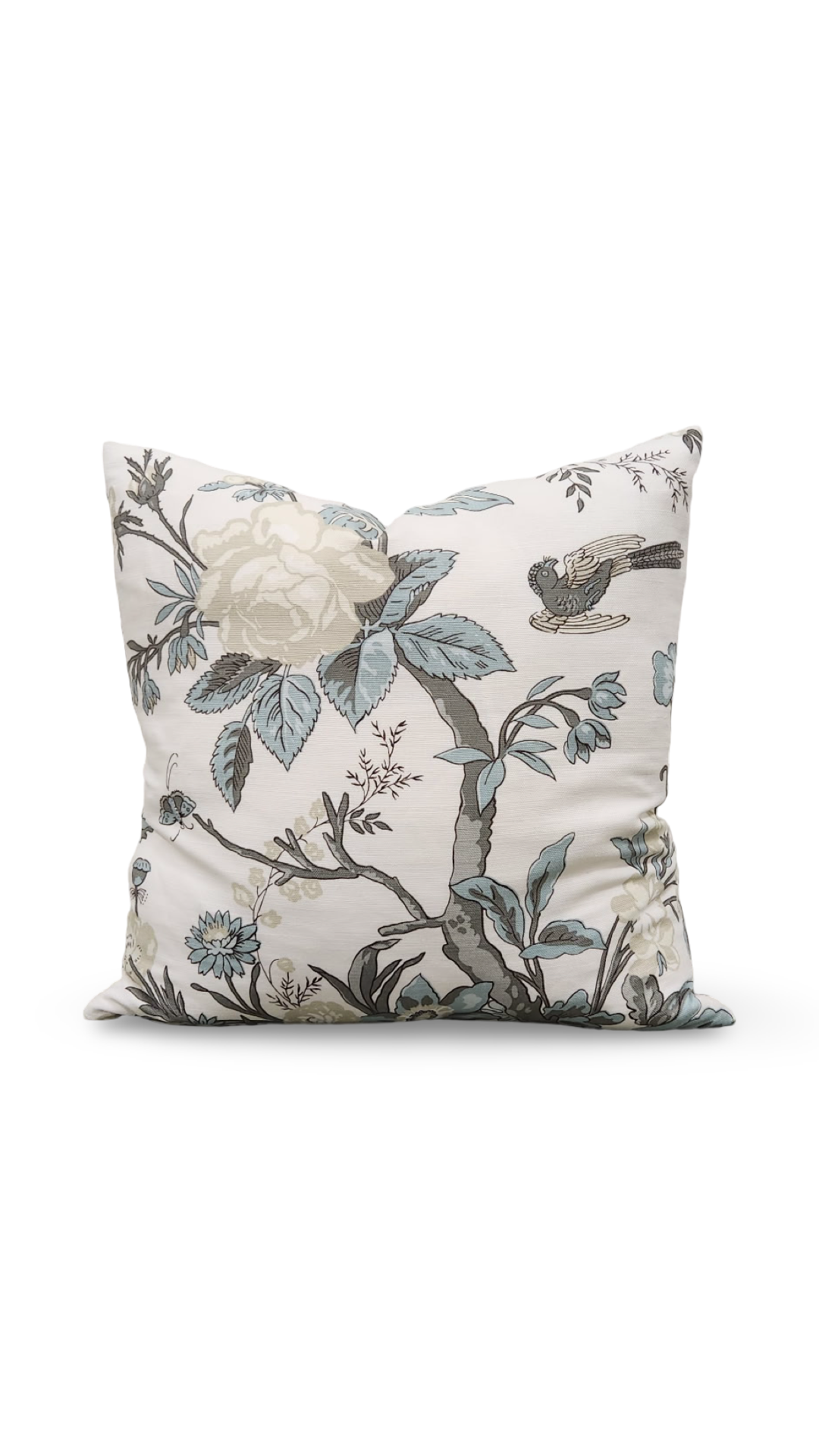 Floral Decorative Pillow Nemour Beige and Aqua 20x20" Knife Edge Cover