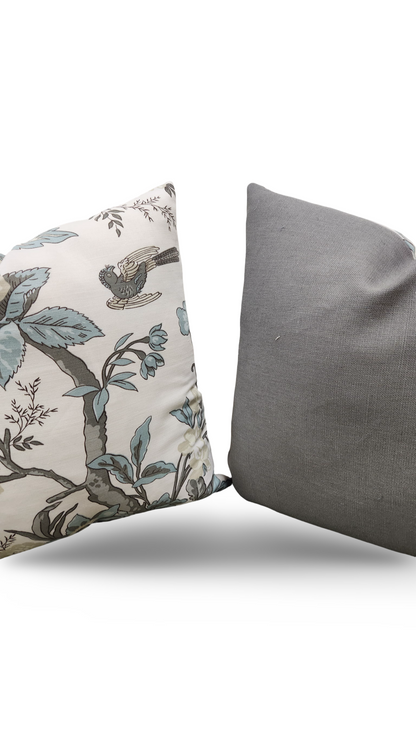 Floral Decorative Pillow Nemour Beige and Aqua 20x20" Knife Edge Cover