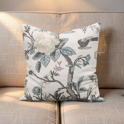 Floral Decorative Pillow Nemour Beige and Aqua 20x20" Knife Edge Cover