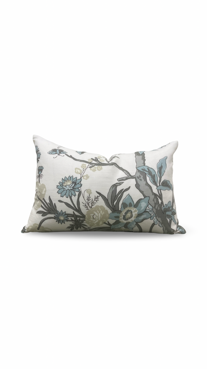 Thibaut Lumbar Pillow Beige and Aqua 12x18" Knife Edge Cover