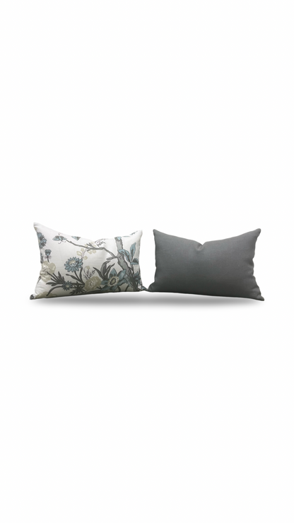 Thibaut Lumbar Pillow Beige and Aqua 12x18" Knife Edge Cover