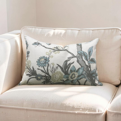 Thibaut Lumbar Pillow Beige and Aqua 12x18" Knife Edge Cover