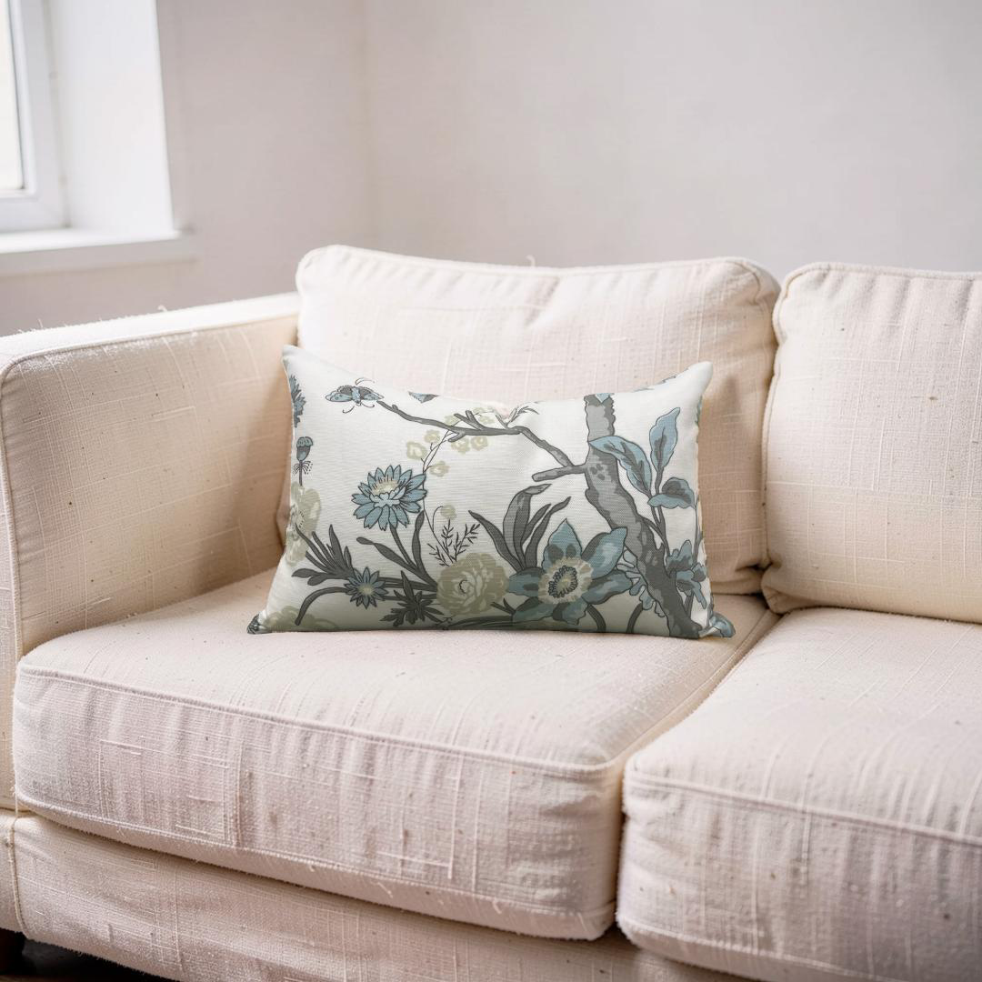 Thibaut Lumbar Pillow Beige and Aqua 12x18" Knife Edge Cover