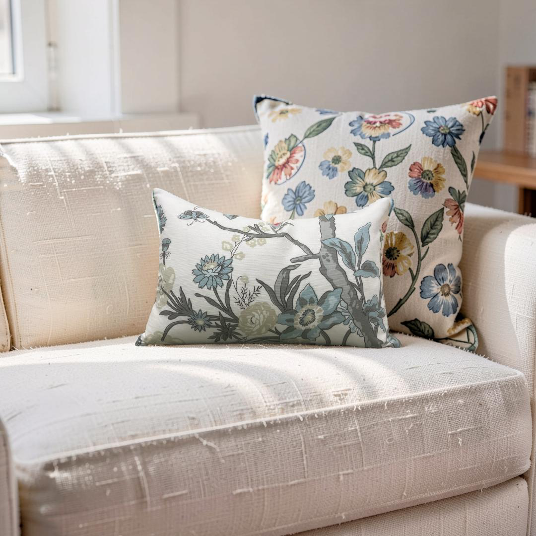 Thibaut Lumbar Pillow Beige and Aqua 12x18" Knife Edge Cover