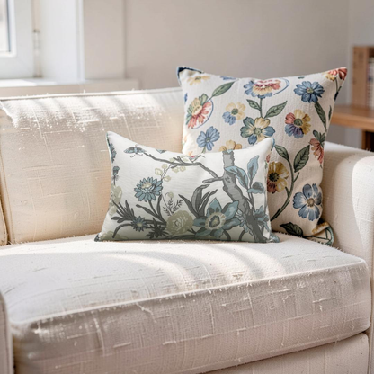 Thibaut Lumbar Pillow Beige and Aqua 12x18" Knife Edge Cover