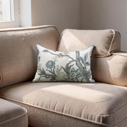 Thibaut Lumbar Pillow Beige and Aqua 12x18" Knife Edge Cover