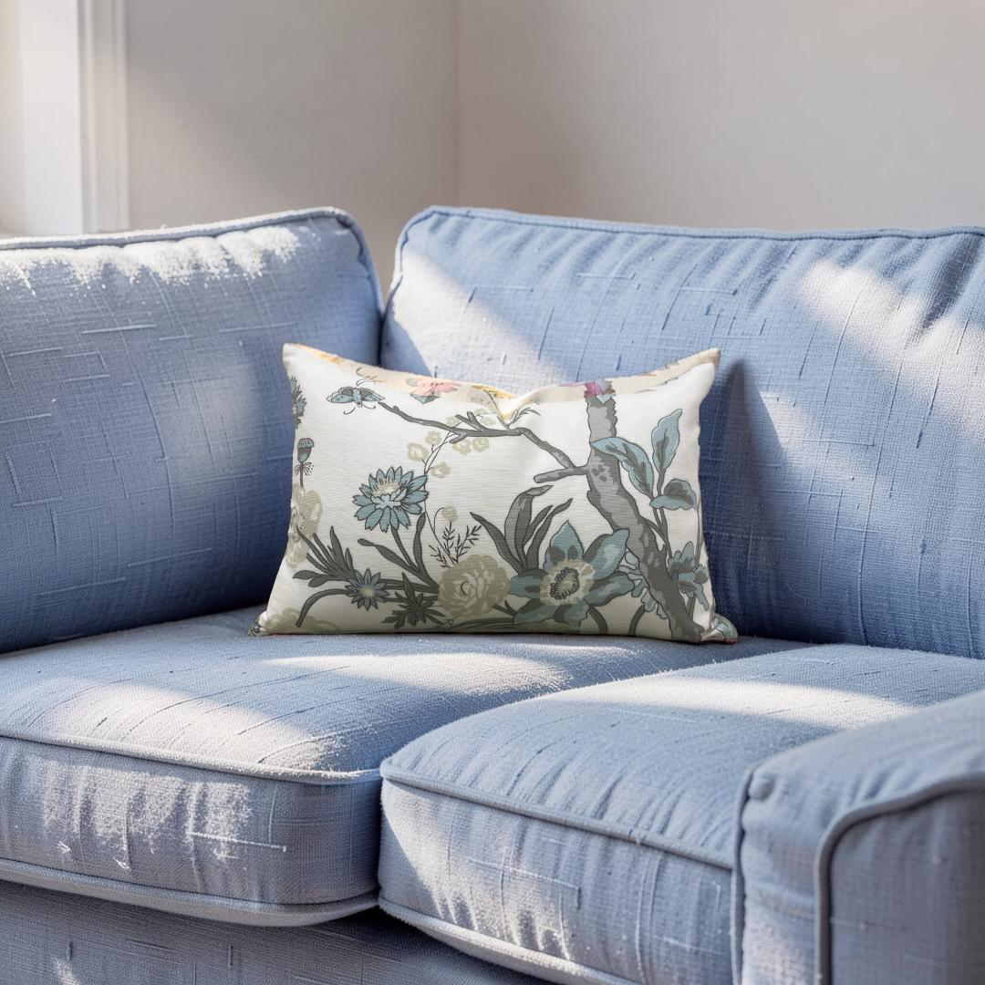 Thibaut Lumbar Pillow Beige and Aqua 12x18" Knife Edge Cover