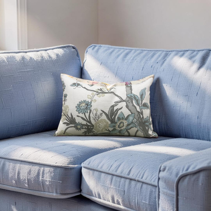 Thibaut Lumbar Pillow Beige and Aqua 12x18" Knife Edge Cover