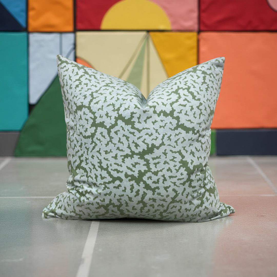 Designer Fabric Maldives Blue and Green 20x20" Knife Edge Decorative Throw Pillow