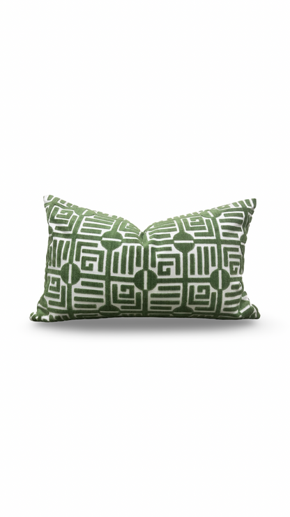 Designer Fabric Labyrinth Velvet Emerald 12X18" Knife Edge Decorative Lumbar Pillow