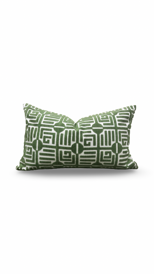 Designer Fabric Labyrinth Velvet Emerald 12X18" Knife Edge Decorative Lumbar Pillow