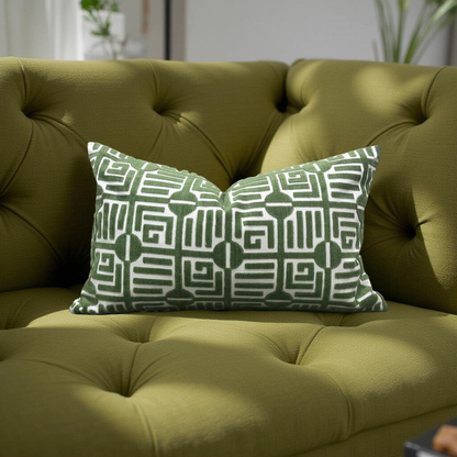 Designer Fabric Labyrinth Velvet Emerald 12X18" Knife Edge Decorative Lumbar Pillow