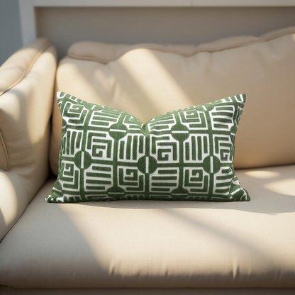 Designer Fabric Labyrinth Velvet Emerald 12X18" Knife Edge Decorative Lumbar Pillow