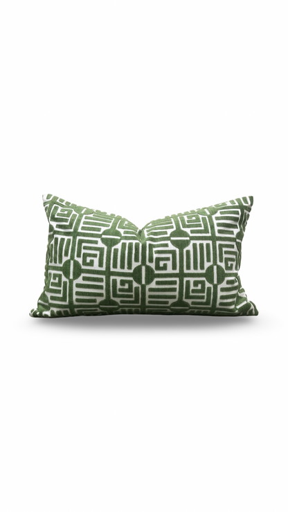 Designer Fabric Labyrinth Velvet Emerald 12X18" Knife Edge Decorative Lumbar Pillow