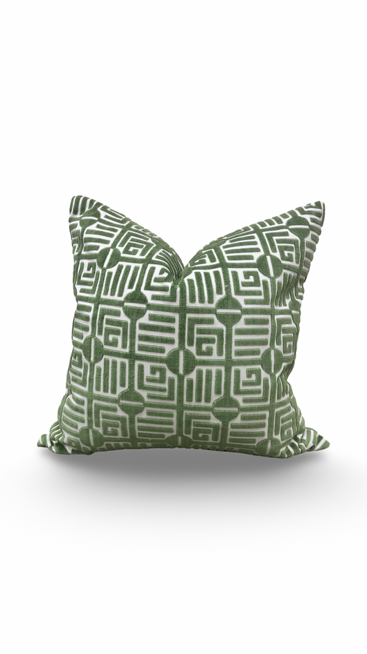 Designer Fabric Labyrinth Velvet Emerald 20x20" Knife Edge Decorative Throw Pillow