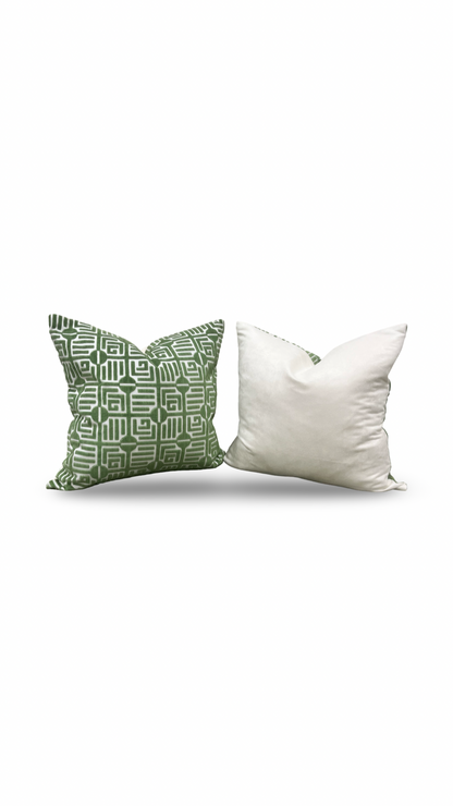 Designer Fabric Labyrinth Velvet Emerald 20x20" Knife Edge Decorative Throw Pillow