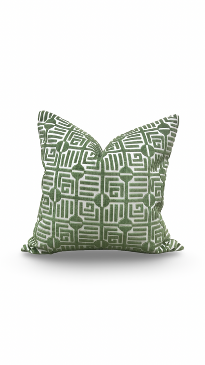 Designer Fabric Labyrinth Velvet Emerald 20x20" Knife Edge Decorative Throw Pillow