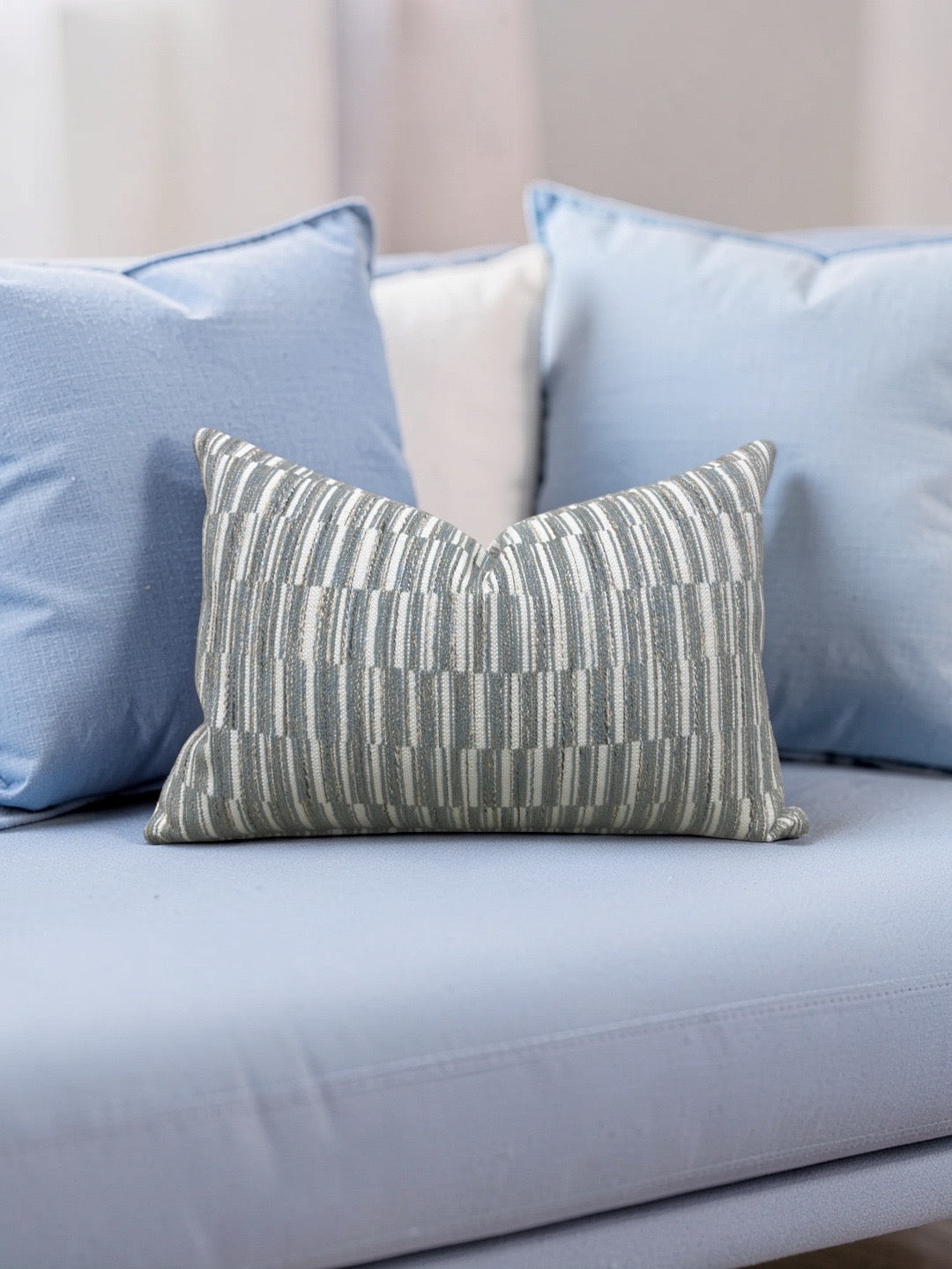 Thibaut Fabric Lumbar Pillow Legato Fog 12x18" Knife Edge Cover