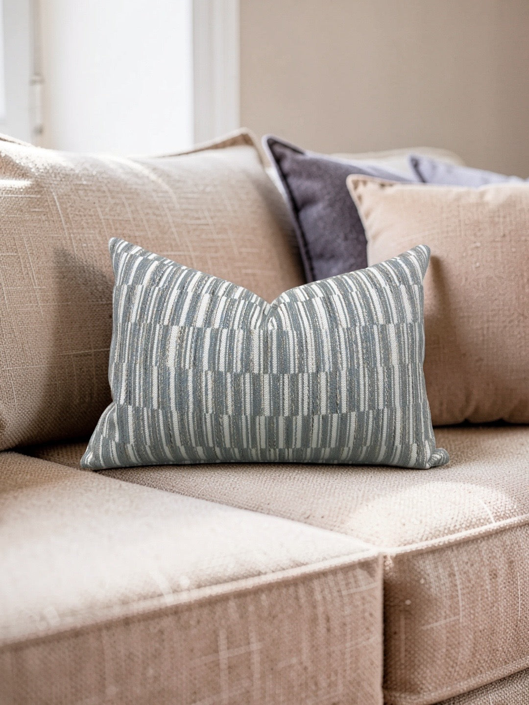 Thibaut Fabric Lumbar Pillow Legato Fog 12x18" Knife Edge Cover