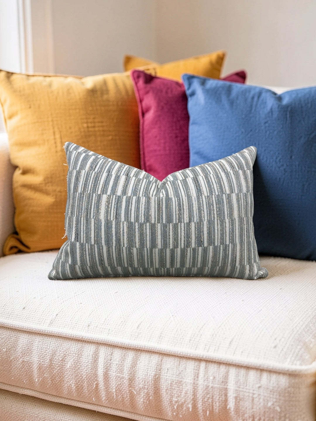 Thibaut Fabric Lumbar Pillow Legato Fog 12x18" Knife Edge Cover