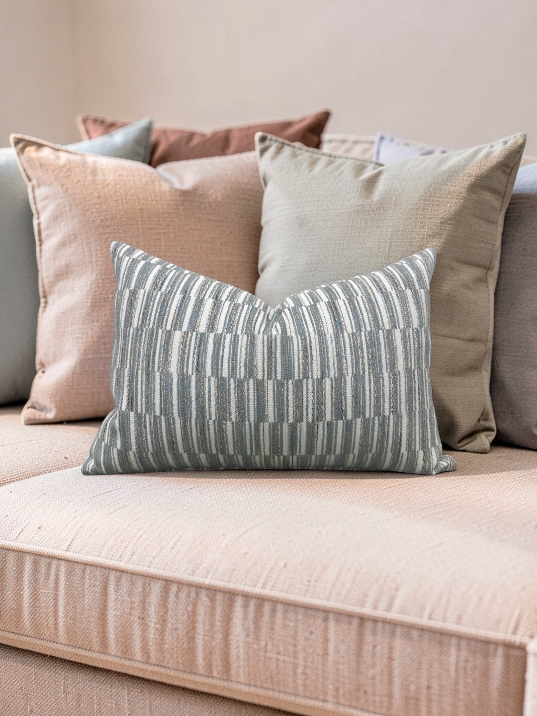 Thibaut Fabric Lumbar Pillow Legato Fog 12x18" Knife Edge Cover