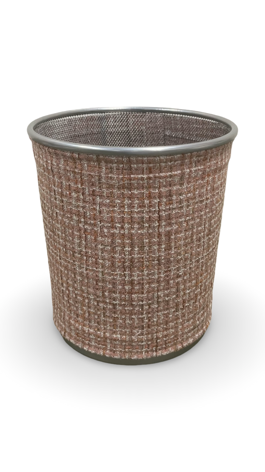 Salmon and Cream Textured Weave Decorative Waste Basket