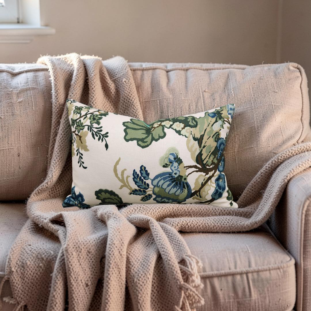 Twigs Lumbar Pillow Beaumont Blue Green 12x18" Knife Edge Cover