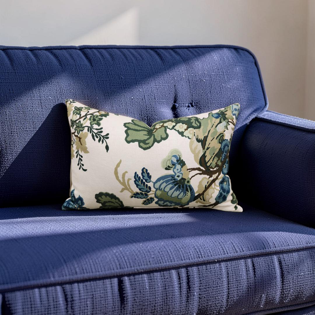 Twigs Lumbar Pillow Beaumont Blue Green 12x18" Knife Edge Cover