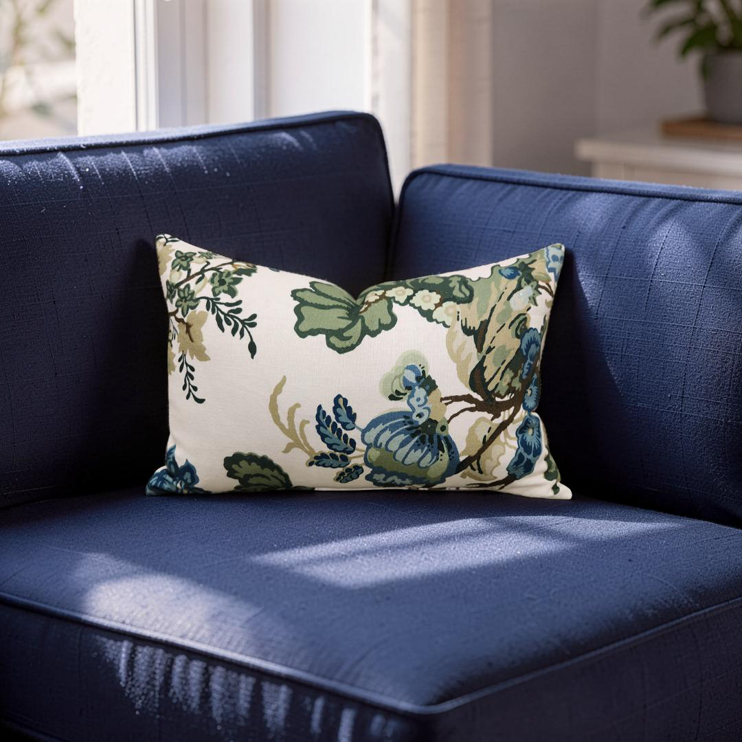 Twigs Lumbar Pillow Beaumont Blue Green 12x18" Knife Edge Cover
