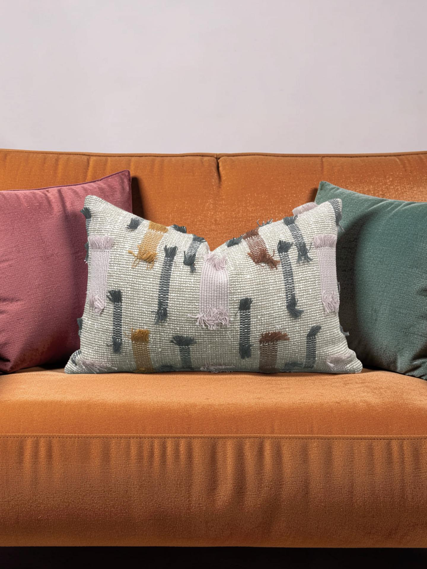Lumbar Pillow Tassel Boho 12x18" Knife Edge Cover