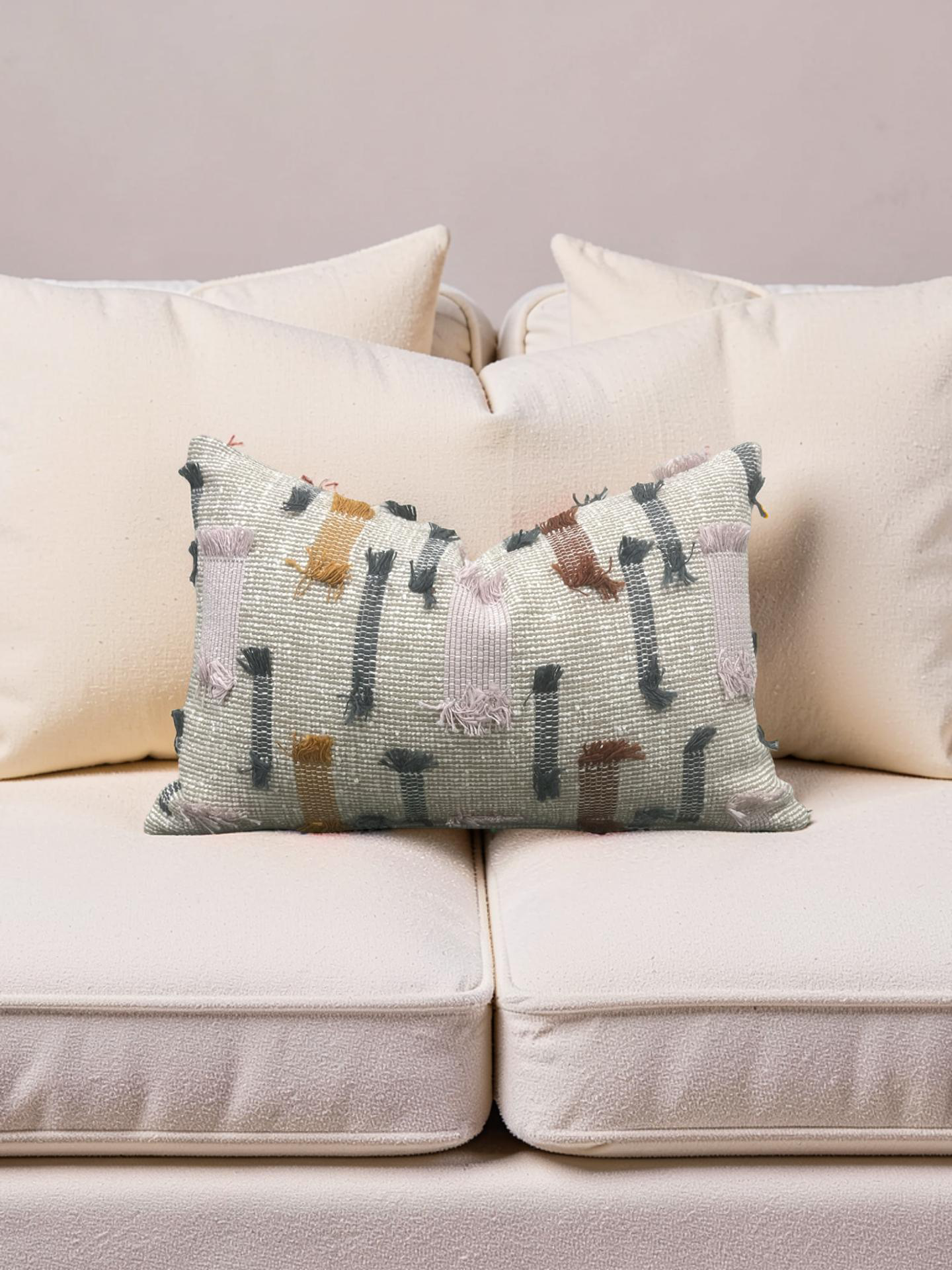 Lumbar Pillow Tassel Boho 12x18" Knife Edge Cover