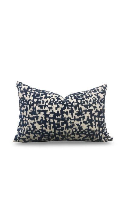 Velvet Navy Lumbar Pillow Lancy Tetris 12x18" Knife Edge Cover