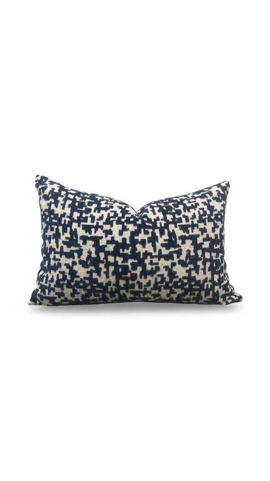 Velvet Navy Lumbar Pillow Lancy Tetris 12x18" Knife Edge Cover