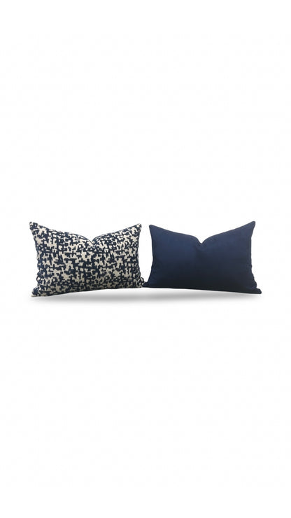 Velvet Navy Lumbar Pillow Lancy Tetris 12x18" Knife Edge Cover