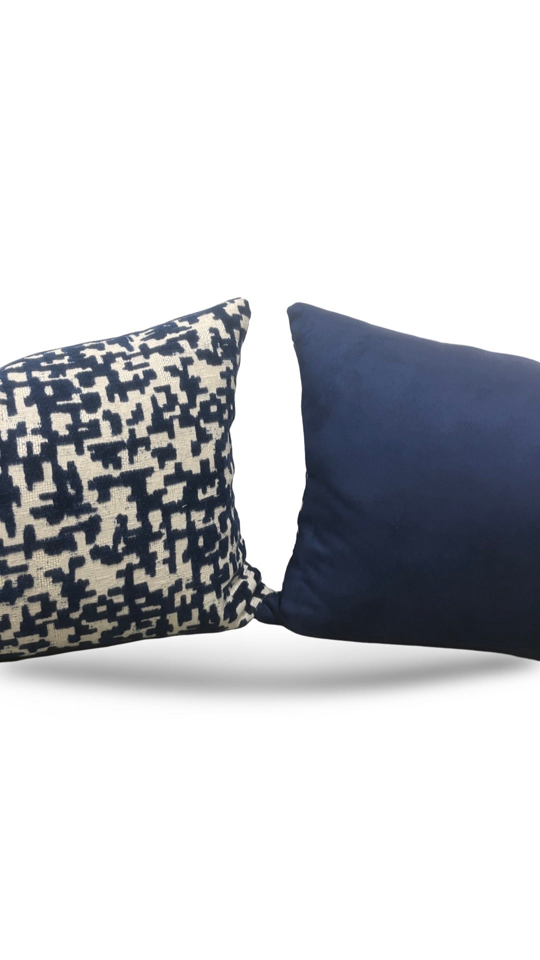Velvet Navy Lumbar Pillow Lancy Tetris 12x18" Knife Edge Cover