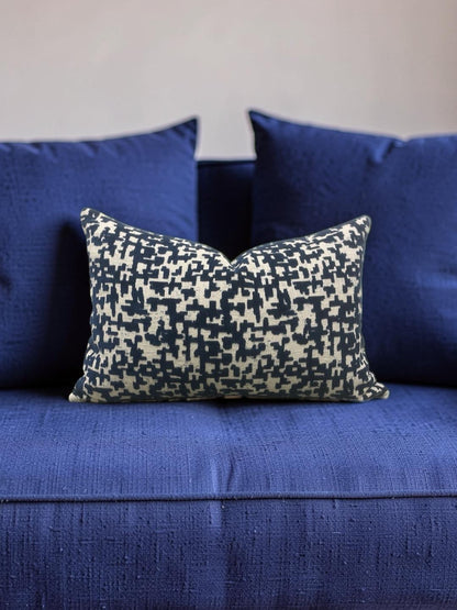 Velvet Navy Lumbar Pillow Lancy Tetris 12x18" Knife Edge Cover