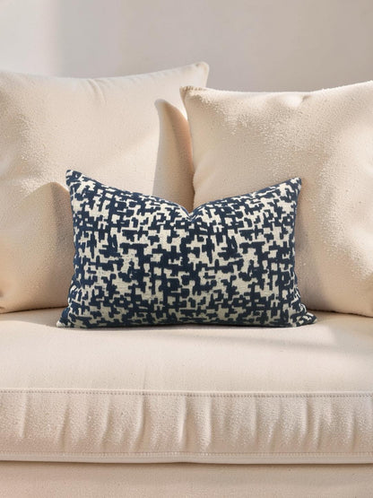 Velvet Navy Lumbar Pillow Lancy Tetris 12x18" Knife Edge Cover